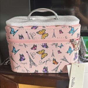 Nollie Pink Parisian Butterfly travelCosmetic Case nwt